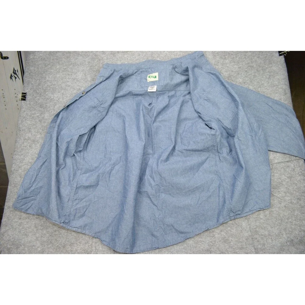 Vintage KEY Blue Denim Pearl‎ Snap Button Front Western Shirt Size XL Regular